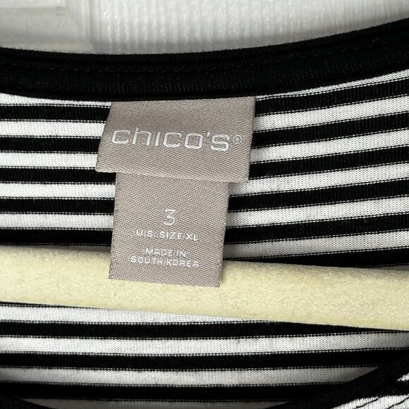Chicos Top Women’s Size XL 3 Black White Striped Long Sleeve Casual Stretch - Picture 2 of 5